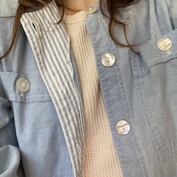 Vintage Chambray Collarless Smock Oversized Button Down - Picture 2 of 11